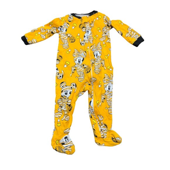 Disney Baby Halloween Mickey Minnie Mouse Mummy Footed Sleeper Candy Corn 6/9M - Picture 1 of 5